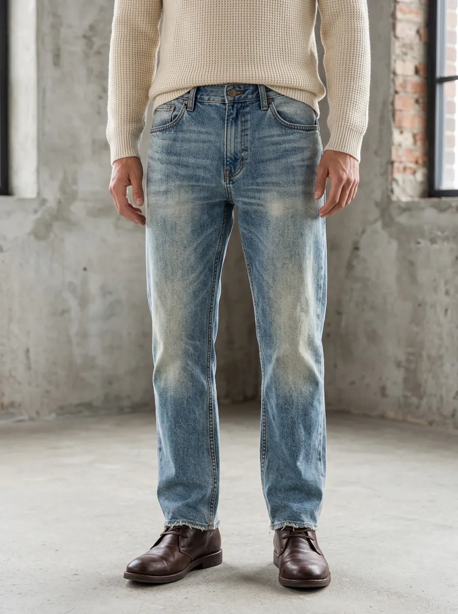 Men's Vintage Wash Faded Denim Straight Leg Jeans