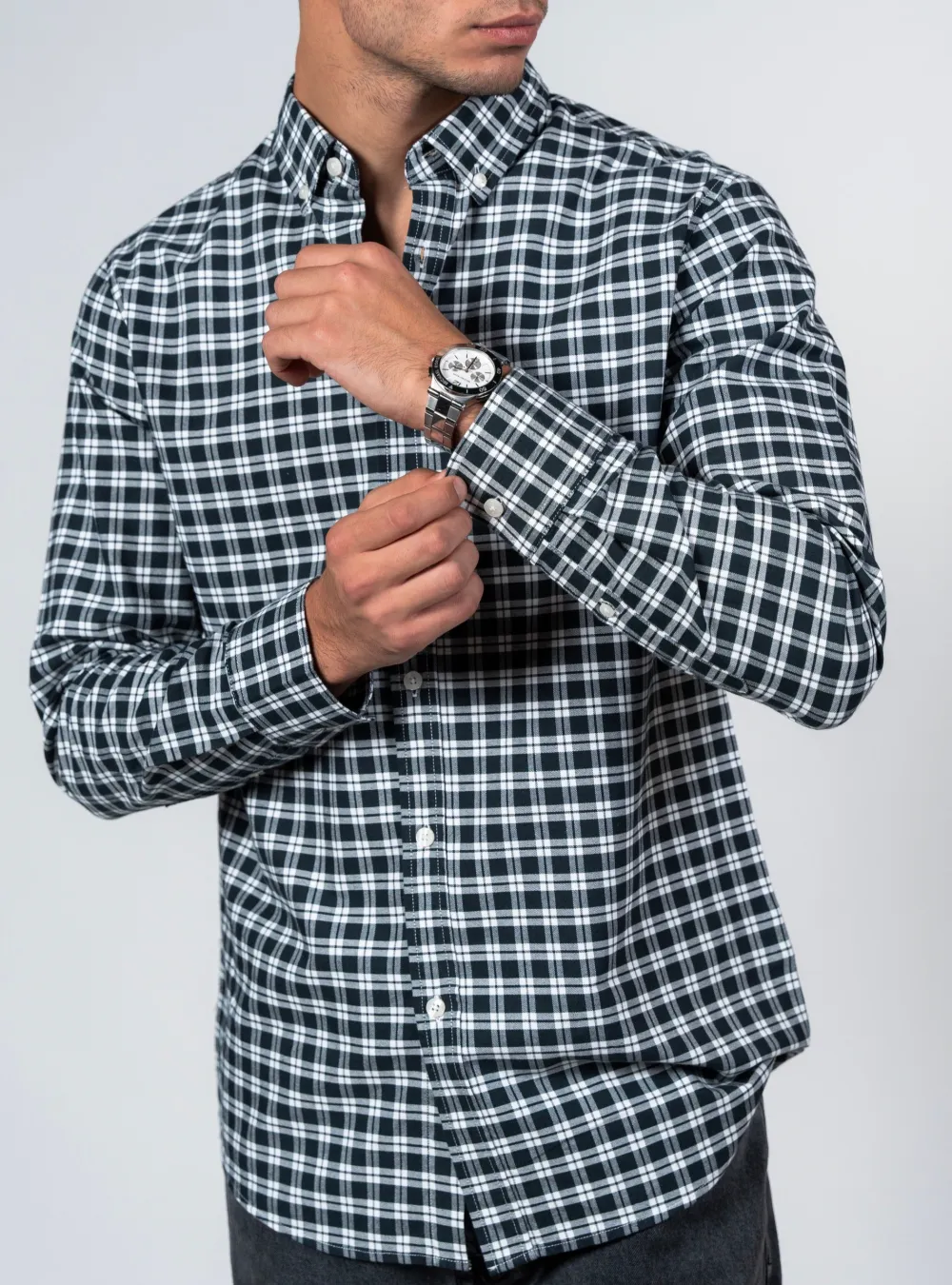 Daily Checked Long Sleeve Cotton Men's Button Down Shirt
