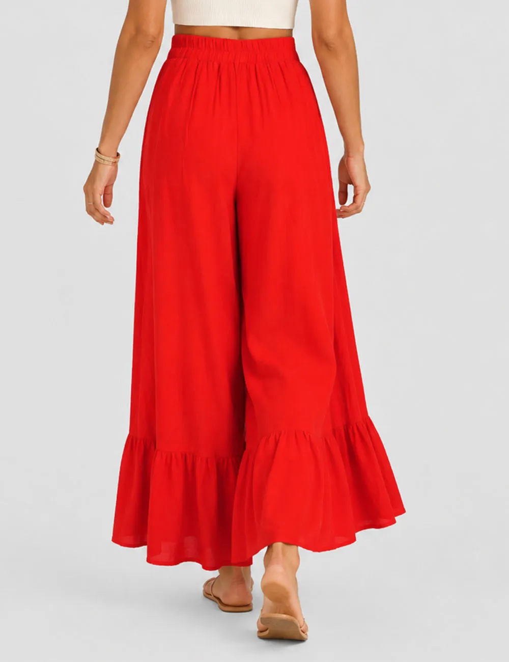 Elastic Waist Ruffle Wide Leg Pants