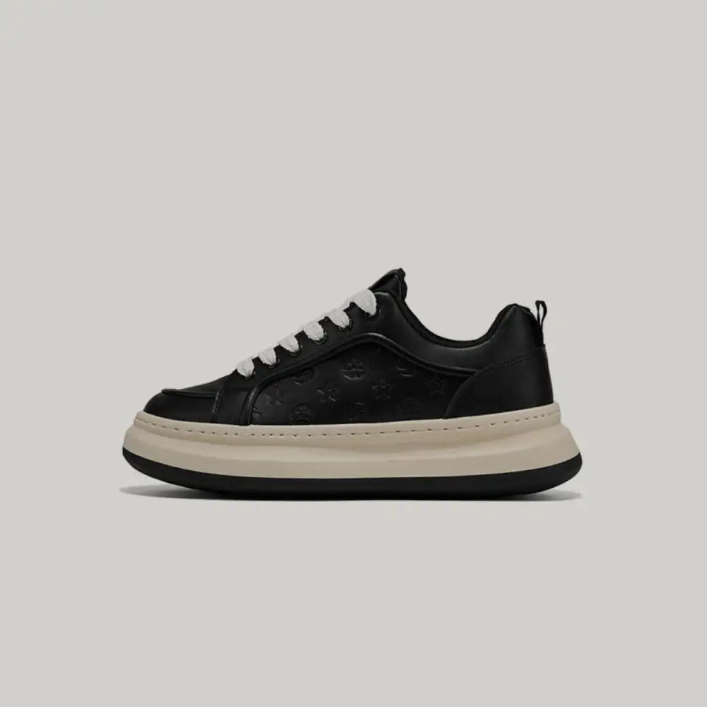 Embossed Platform Leather Lace Up Shoes