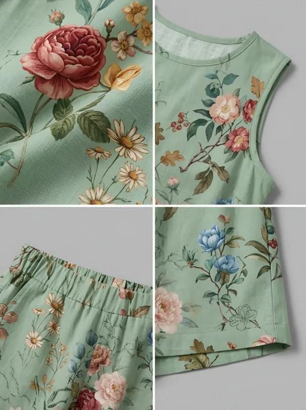 Women's Botanical Garden Floral Printed Sleeveless Shorts Set