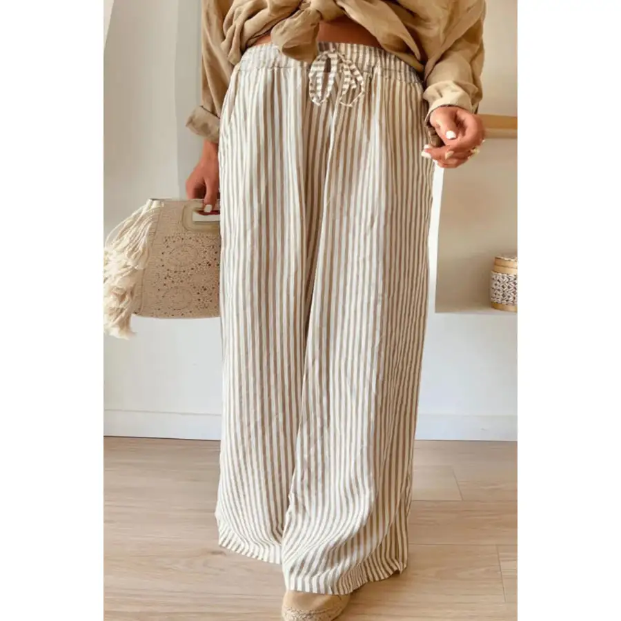 Casual Plus Size Striped Wide Leg Pants