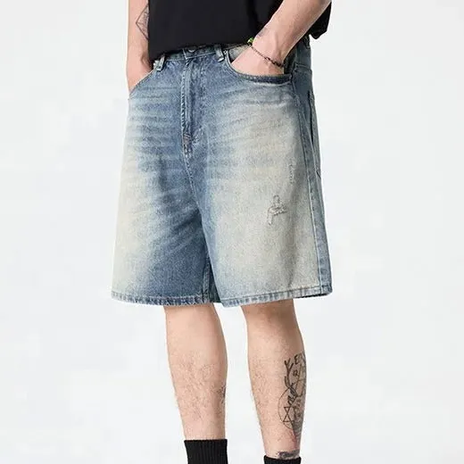 Relaxed Fit Gradient Wash Washed Denim Shorts