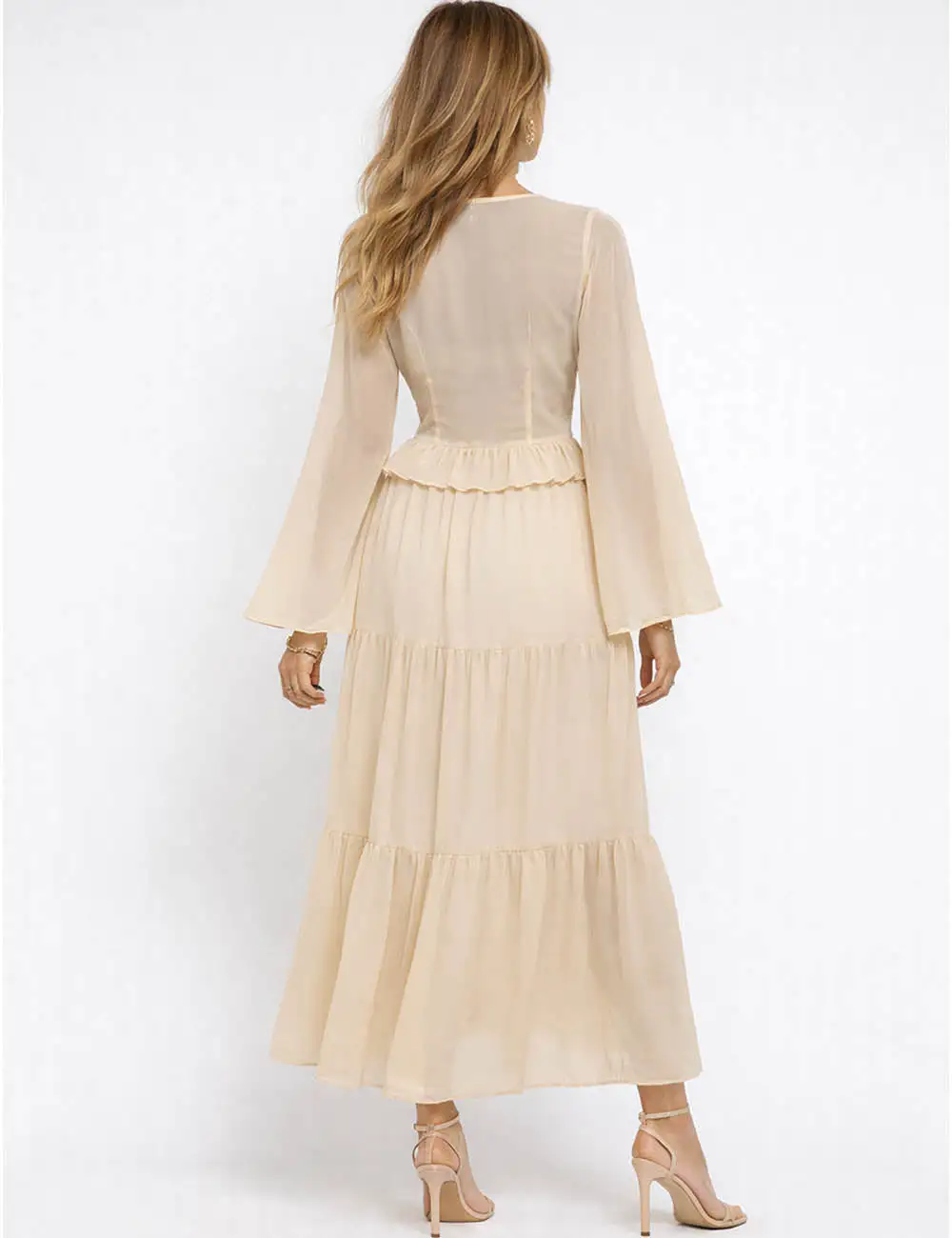 Boho Chiffon Lace Panel Flared Sleeves Blouse and Maxi Skirt Set