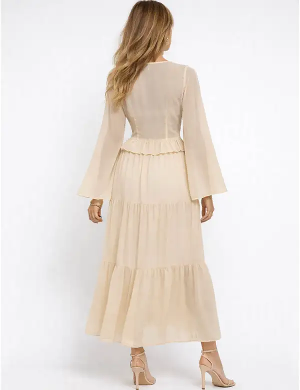 Boho Chiffon Lace Panel Flared Sleeves Blouse and Maxi Skirt Set