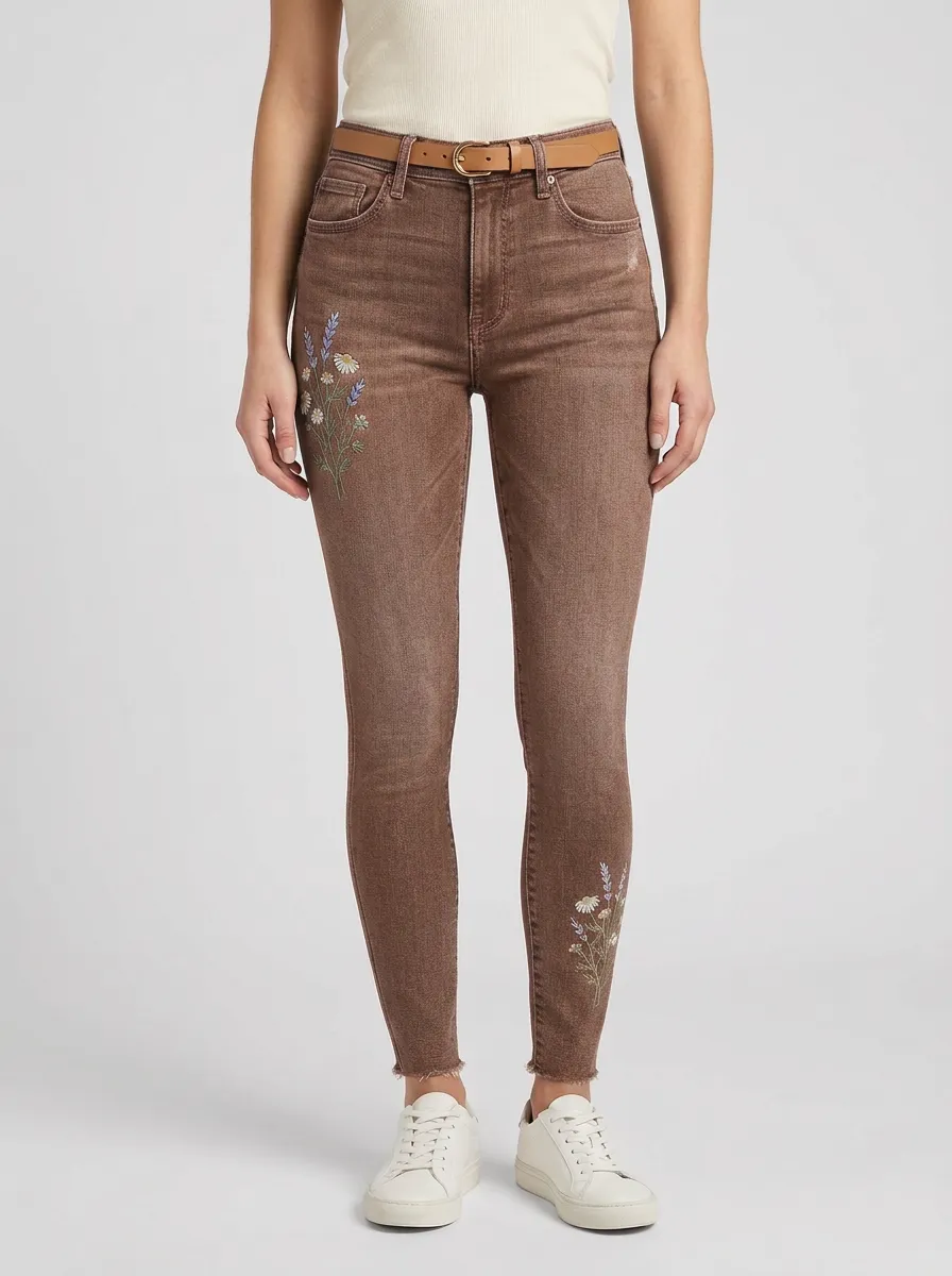 Women's Floral Wildflower Embroidered Graphic Slim Jeans