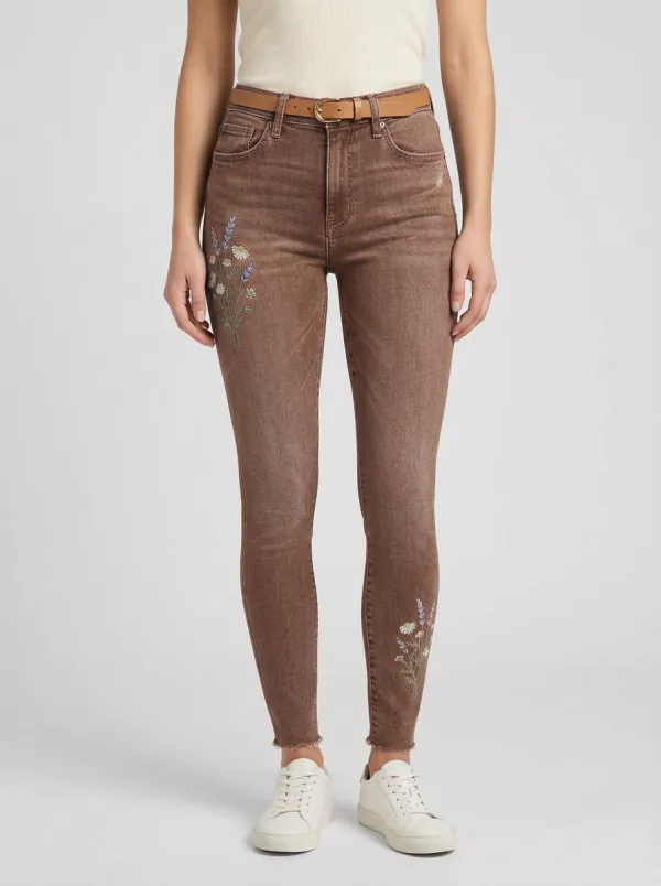 Women's Floral Wildflower Embroidered Graphic Slim Jeans