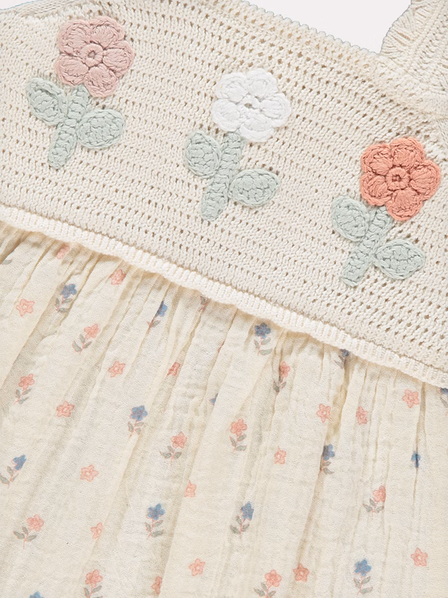 Neutral Floral Crochet Romper detail 1