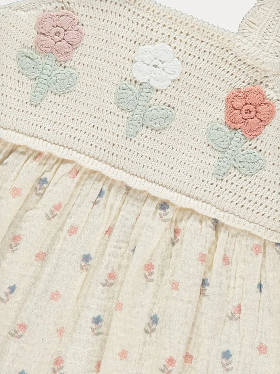 Neutral Floral Crochet Romper