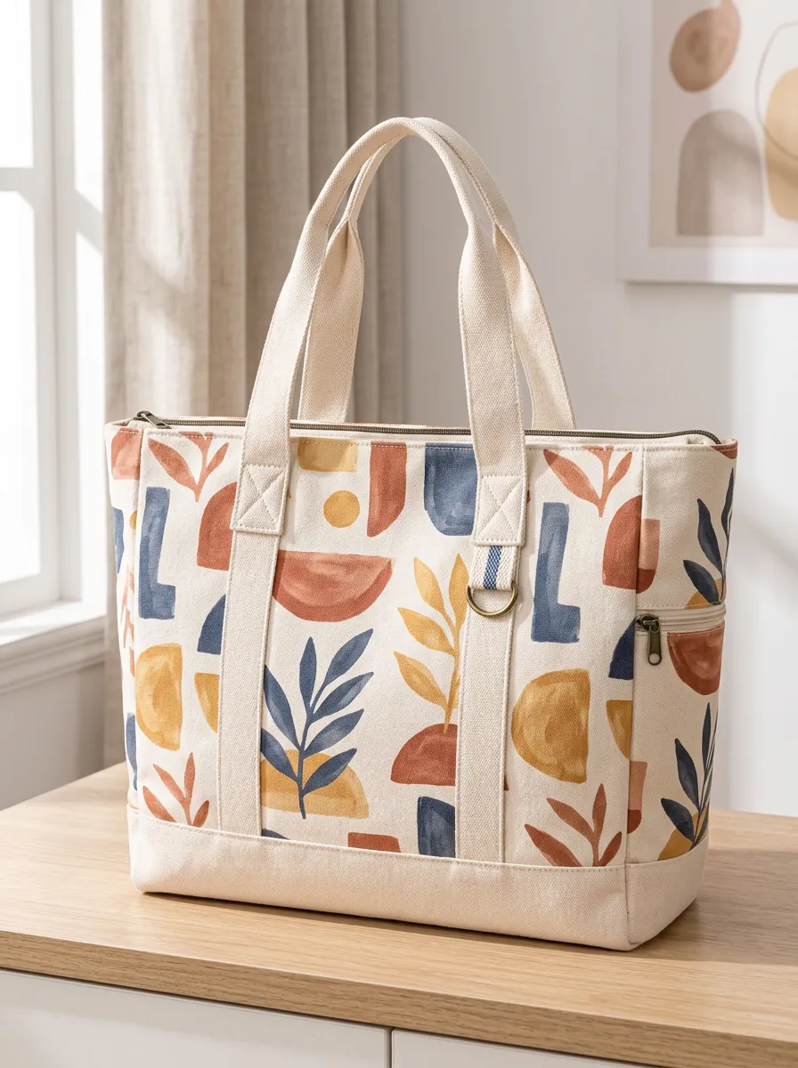 Women's Leaf Abstract Boho Art Printed Canvas Shoulder Tote Bag