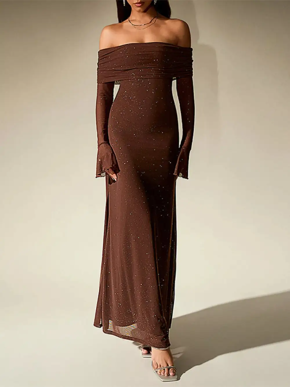 Relaxed Shape Glitter Maxi Dress