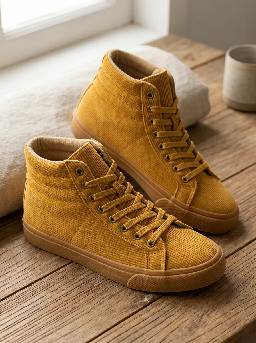 Women's Mustard Yellow Corduroy High Top Sneakers