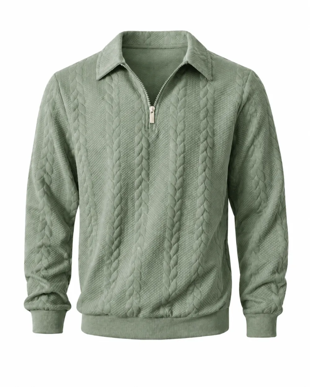 Men's spring knitted long-sleeved slim-fit polo shirt, daily wear, casual and versatile, retro zipper half-button design