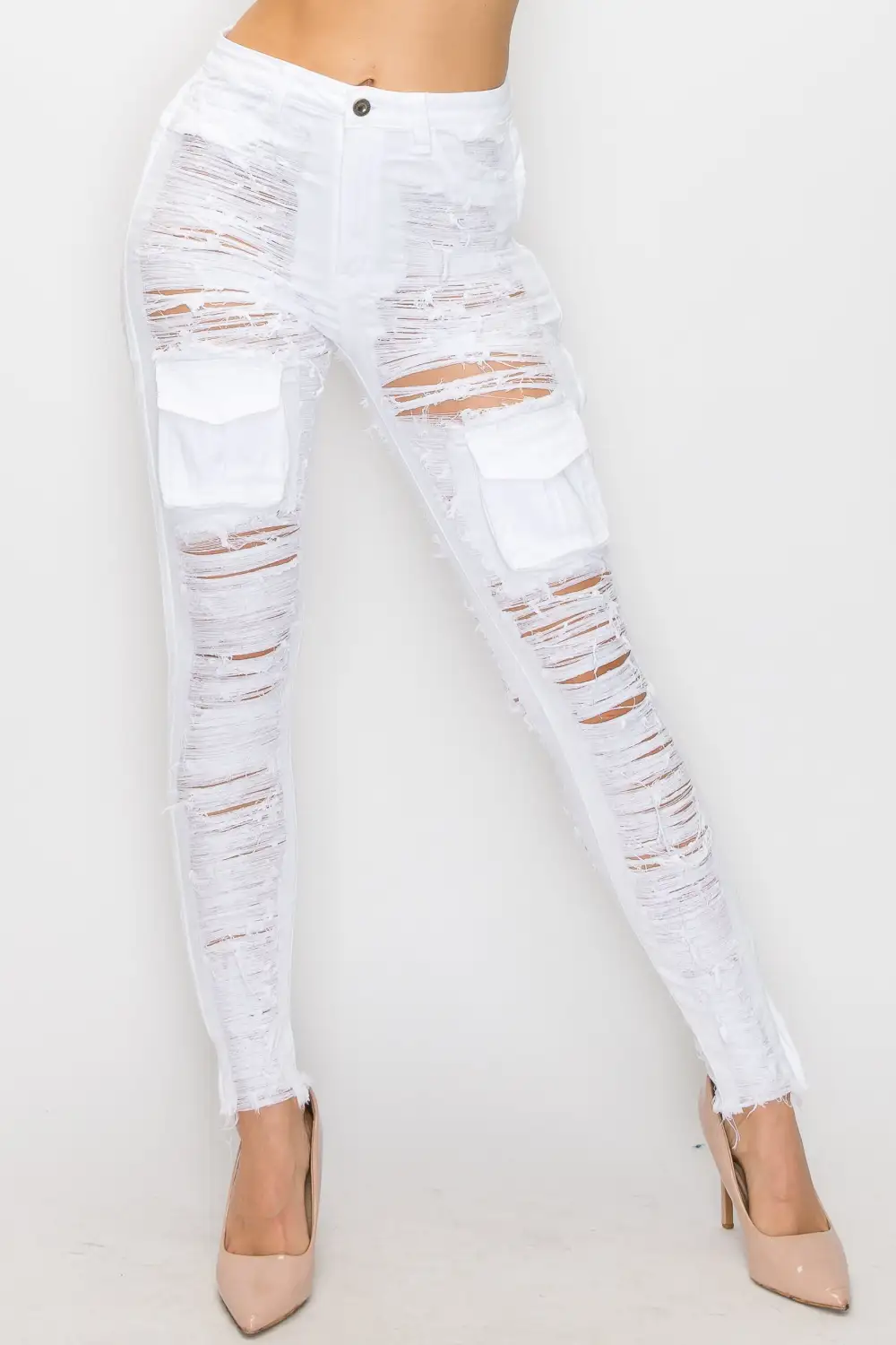 High-Rise Cargo-Pocket Skinny Cargo Jeans