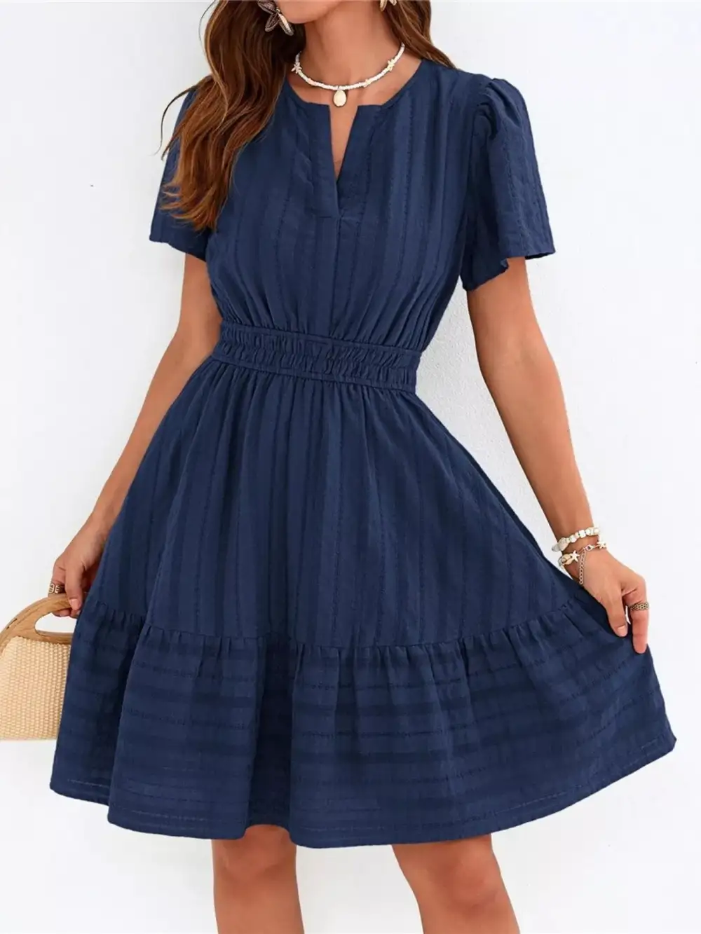Tiered Smocked Short Sleeve Casual Dress