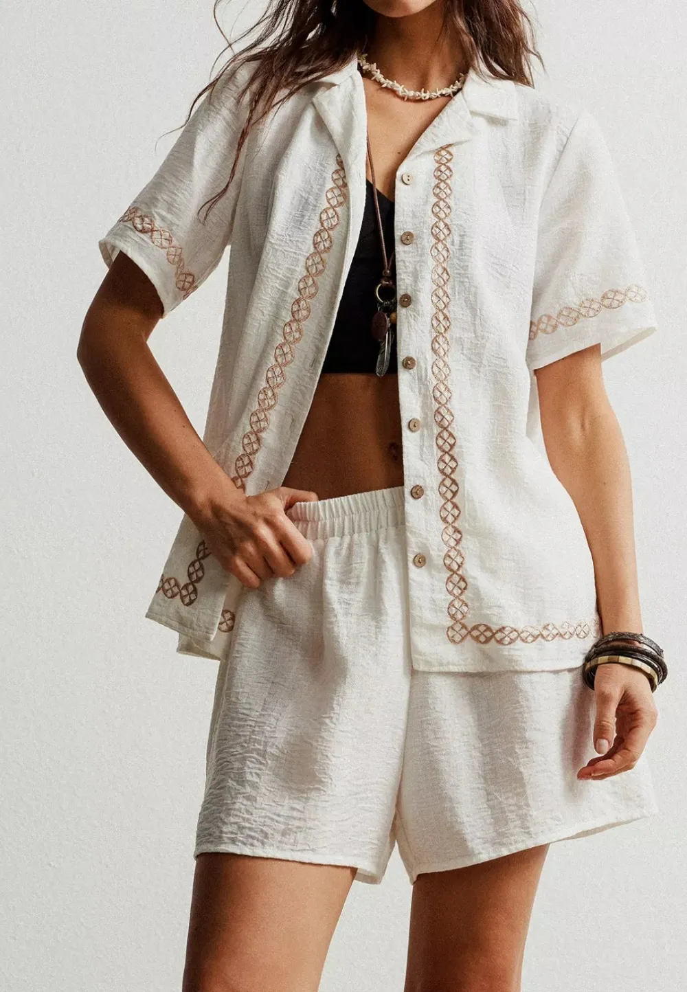 Everyday Button Up Short Sleeve Shirt and Shorts Set