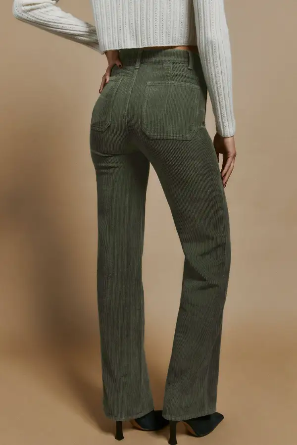 High Waist Square Pockets Corduroy Trousers