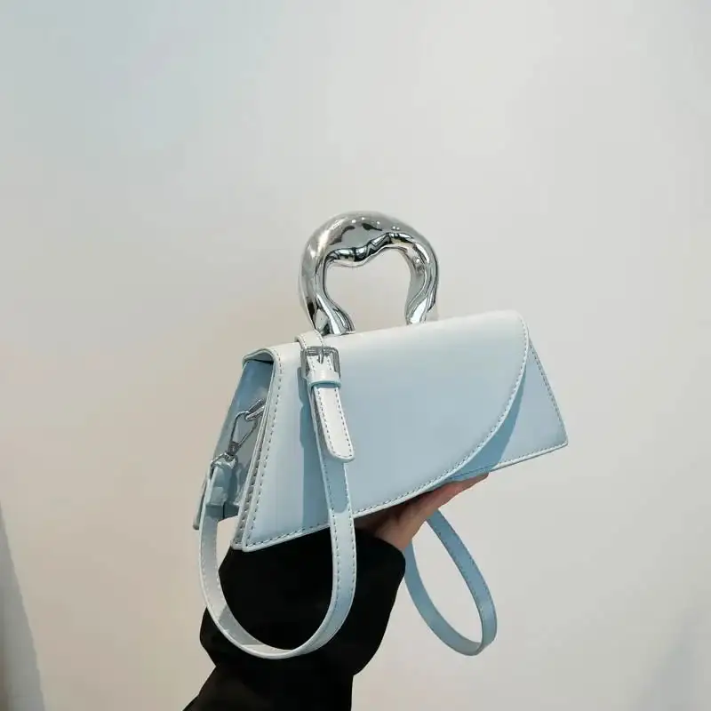 Chic Asymmetric Beige Shoulder Bag With Silver Handle