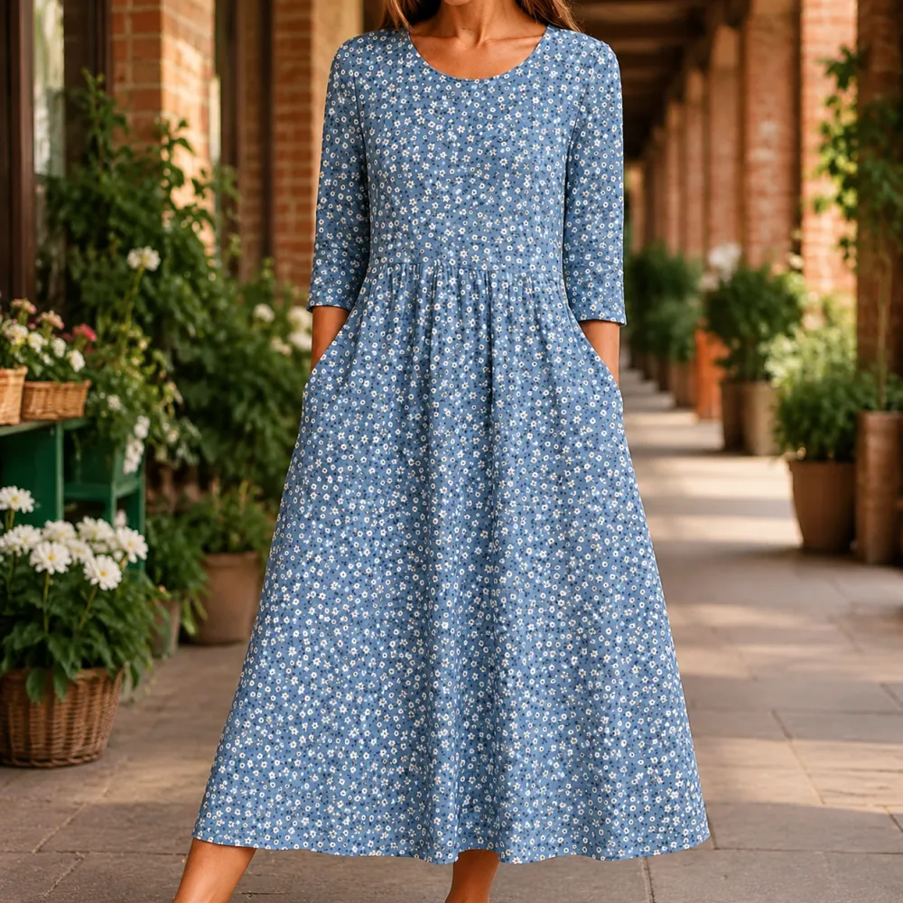 Floral Printed Scoop Neck Midi Dress