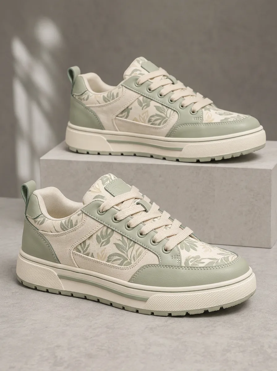Men's Retro Botanical Leaf Patterned Bold Skate Shoes