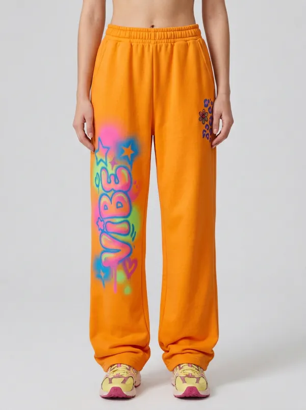 Unisex Contemporary Streetwear Graffiti Floral Star Sweatpants