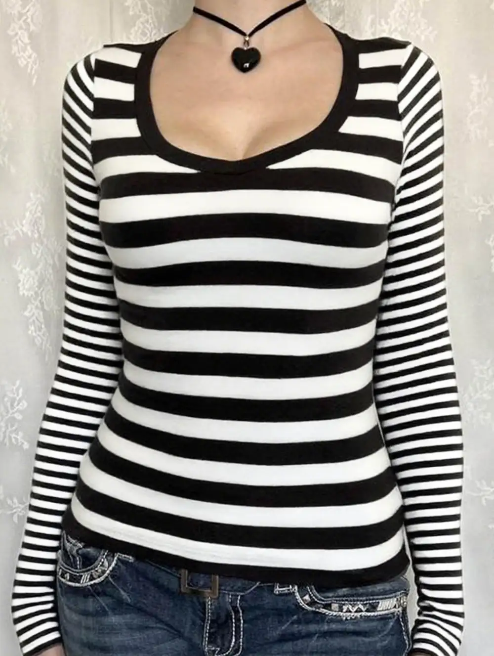Striped Long Sleeve Vest Top
