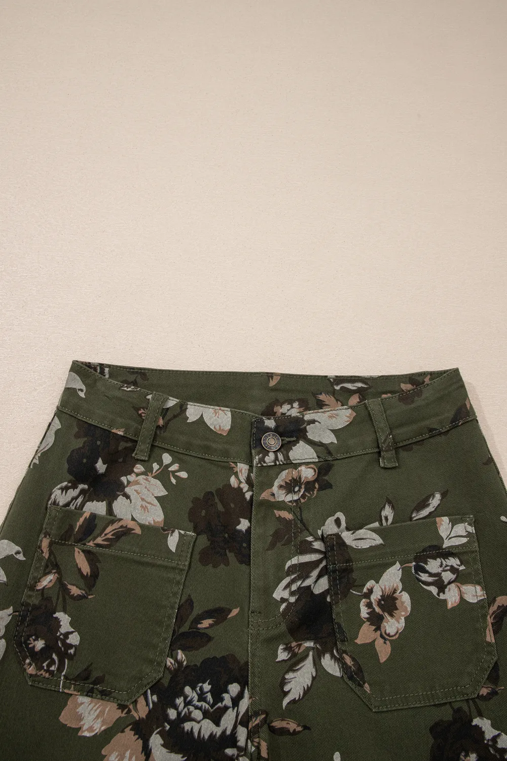 Green Floral Patch Pocket Jeans