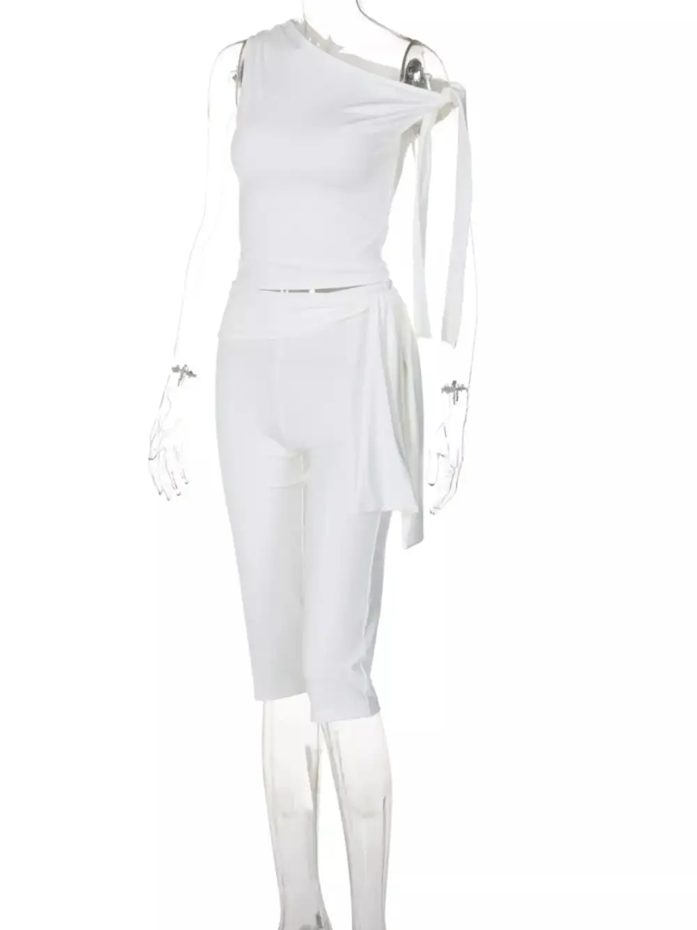 Tied One Shoulder Top and Capris Set
