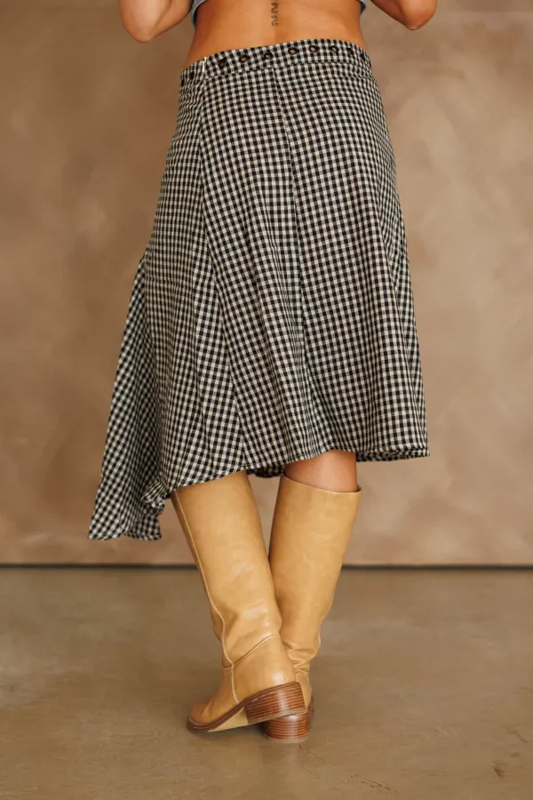 Linen Gingham Asymmetrical Skirt