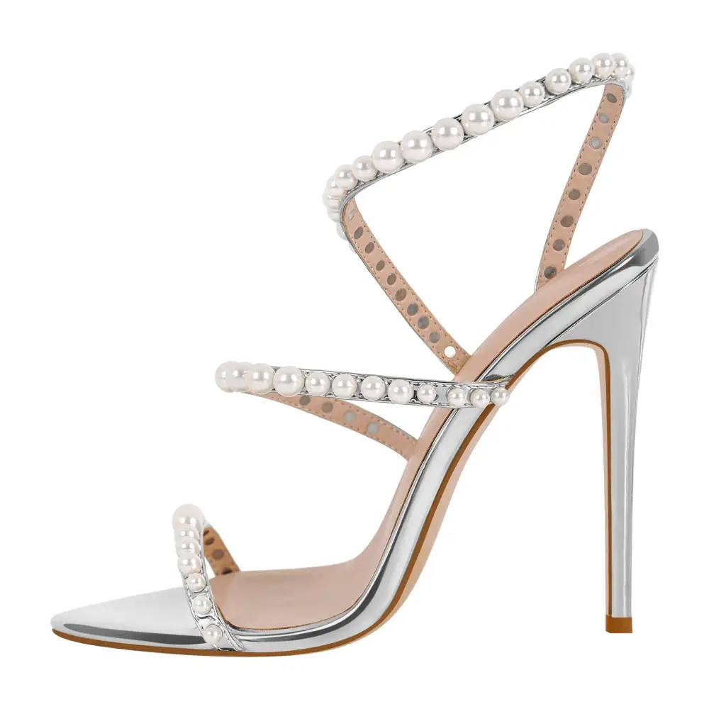 Pointed Toe Pearl Strap Stiletto Sandals