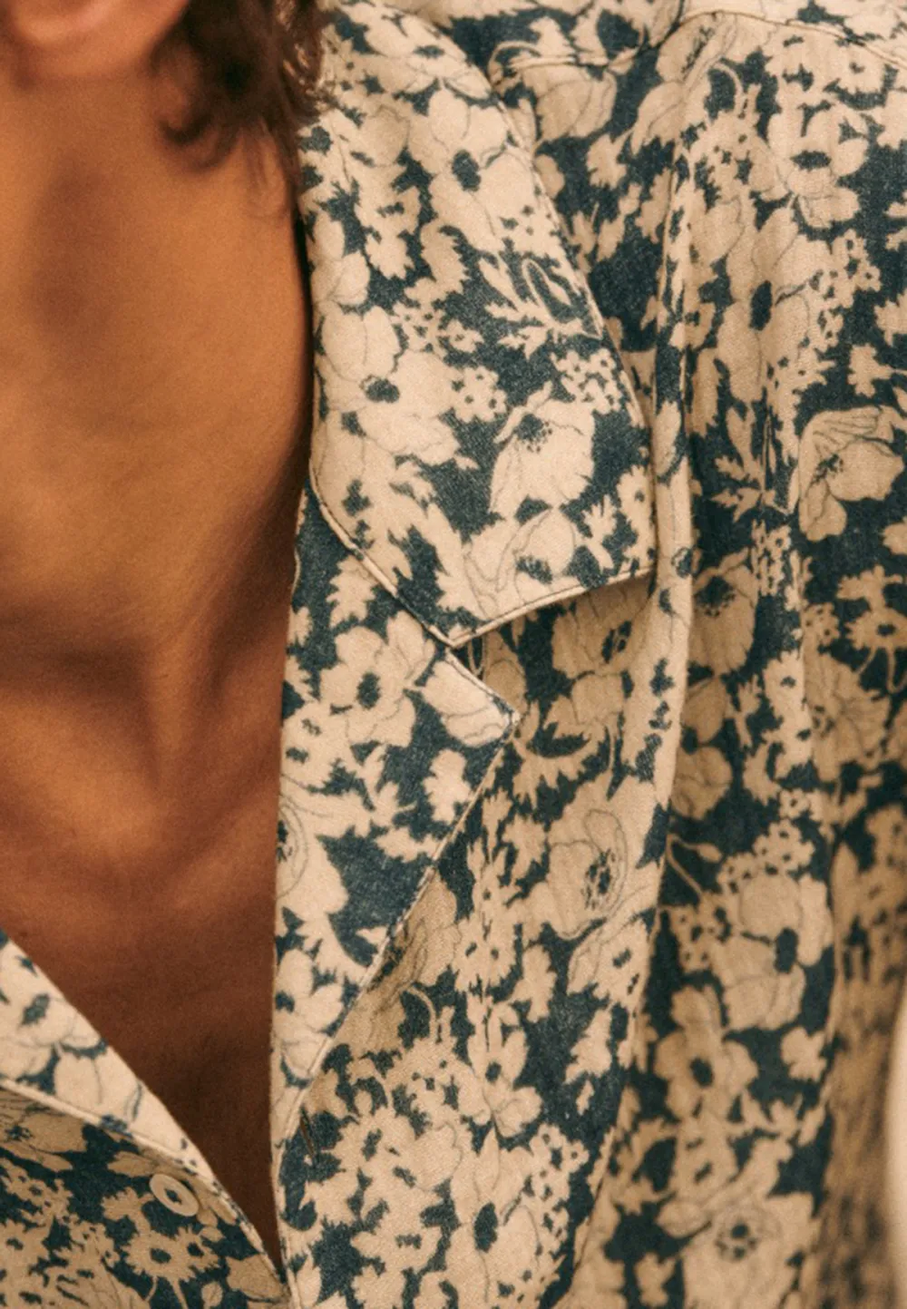 Light Orange Floral Print Short Sleeve Cotton Shirt