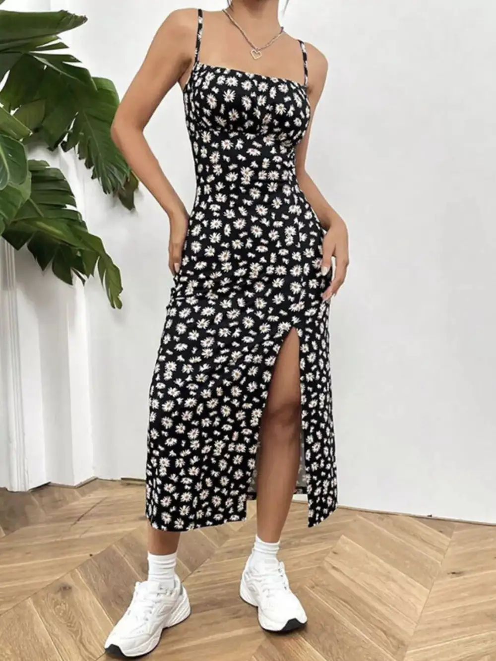 Slit Spaghetti Strap Midi Dress