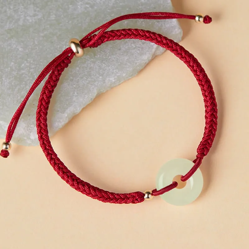 Natural Jade Buckle Character Braided Bracelet