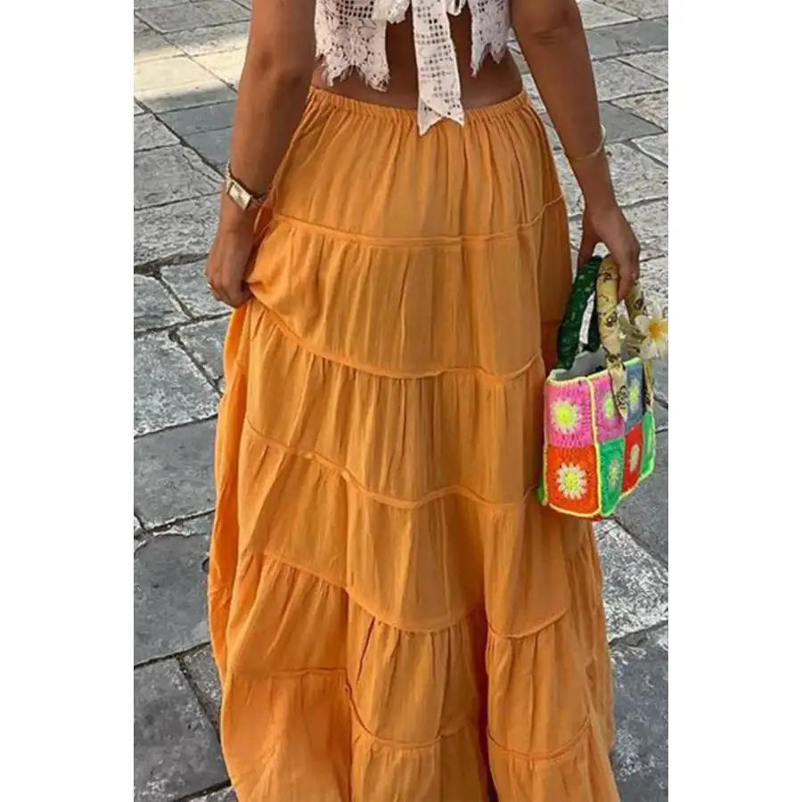 Bohemian Tiered Maxi Skirt with Drawstring Waist