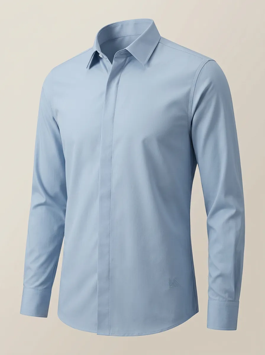 Men's Non-Iron Cotton Light Blue Minimalist Logo Printed Shirt