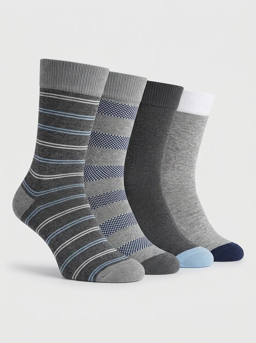 Comfort Striped Printed Fit Men's Four Pair Socks
