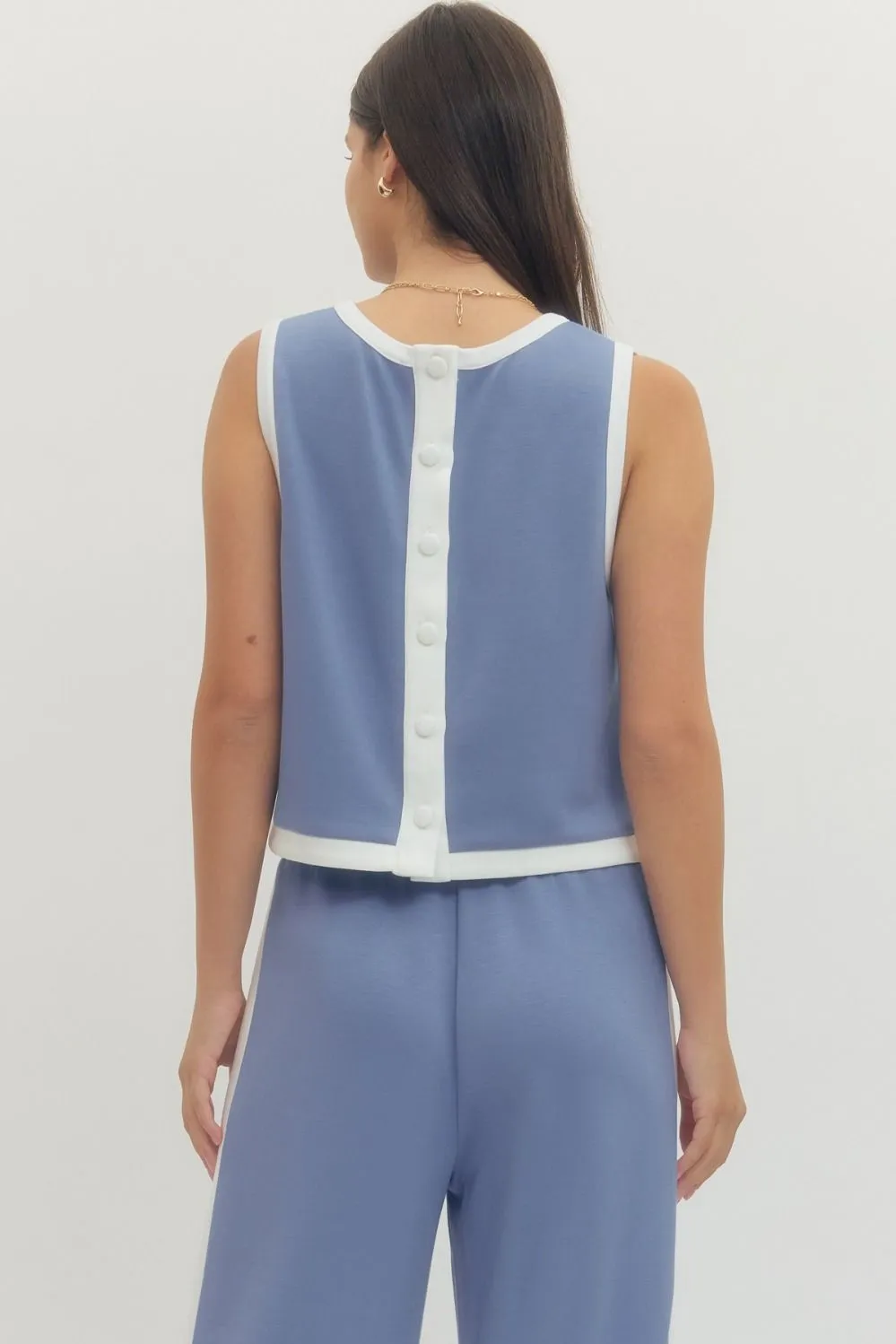 Contrast Sleeveless Top Sets - Chambray