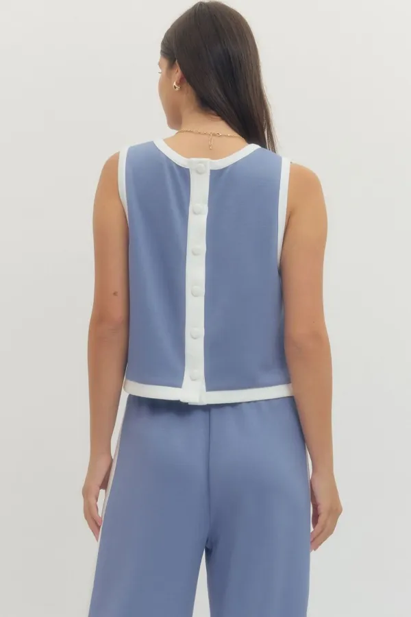 Contrast Sleeveless Top Sets - Chambray