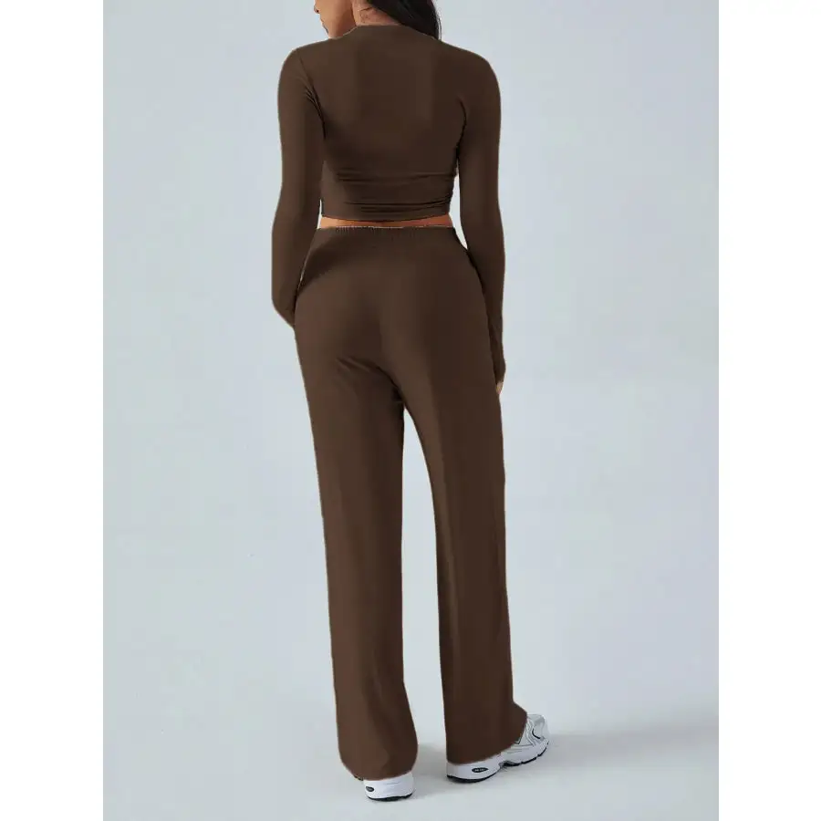 Easy Round Neck Long Sleeve Top and Pants Set