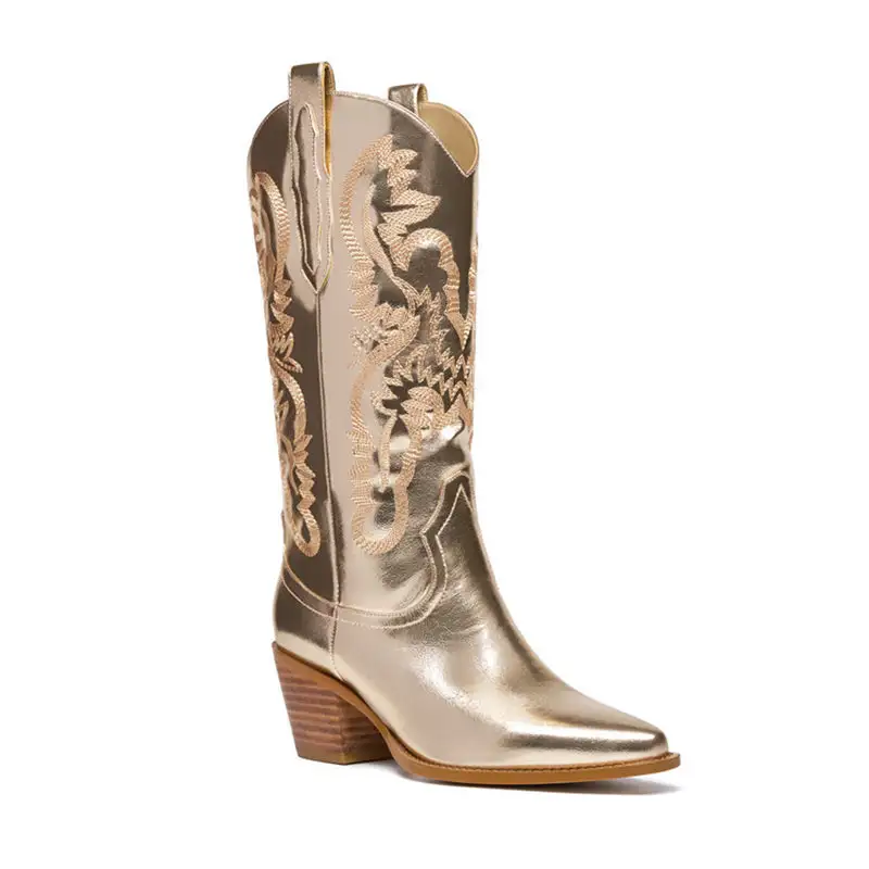 Embroidery Metallic Mid-Calf Western Boots