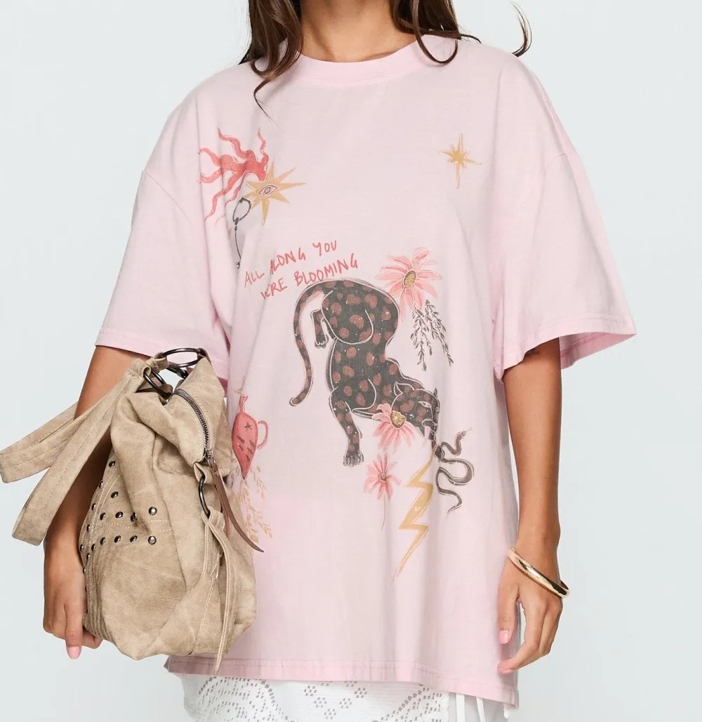 Pink Front Graphic Oversized Tee