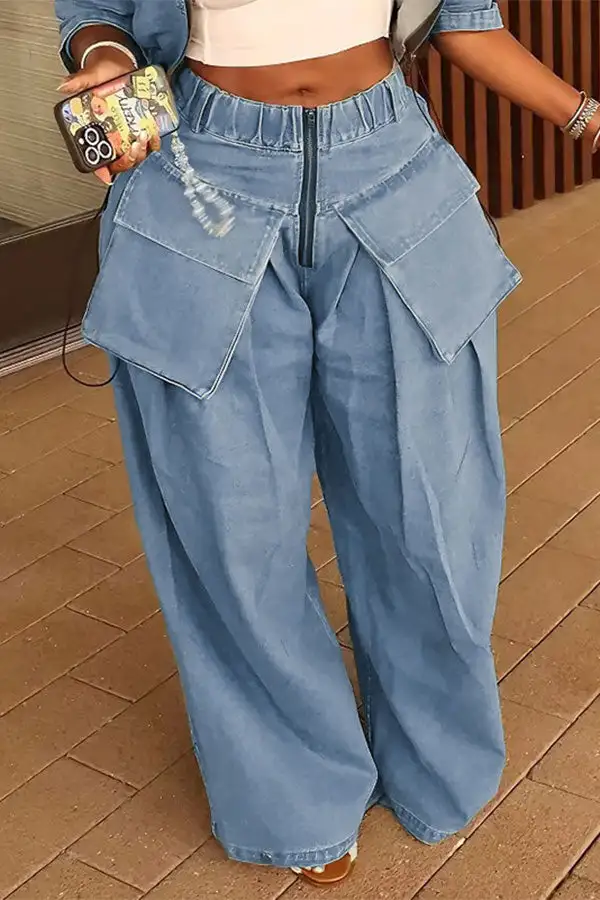 Baggy Loose-Fit Boho Patch-Pocket Jeans