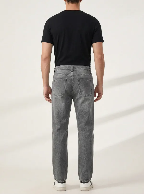 Men's Casual Fashion Grey Patchwork Printed Straight Jeans