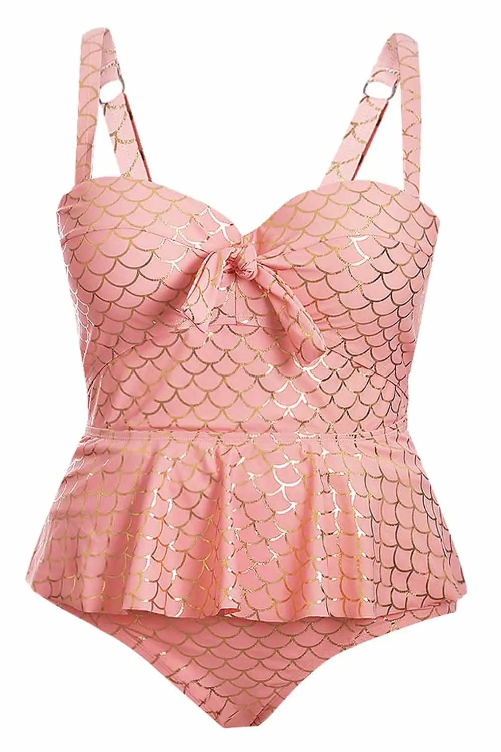 Swimwear Scale Halter Neck Peplum Plus Size Tankini
