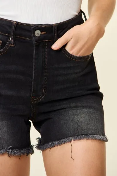 Full Size Tummy Control Fray Hem Shorts