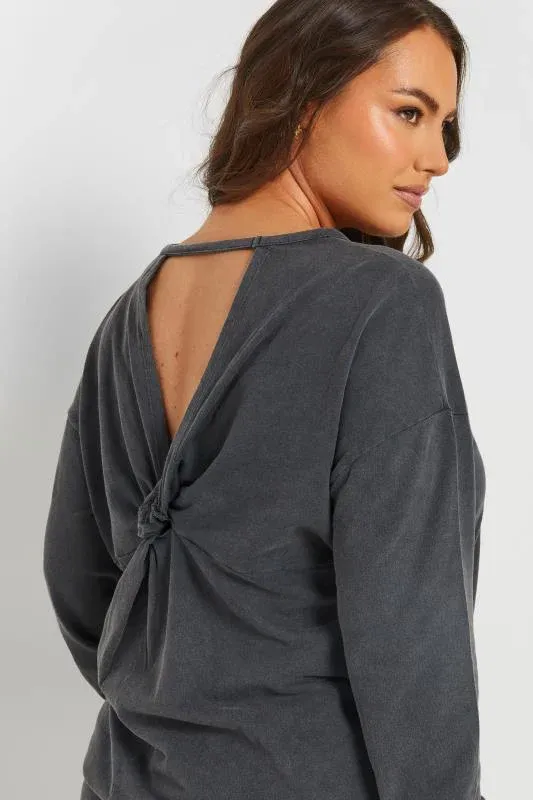 Grey Acid Wash Eyelet Sweatshirt