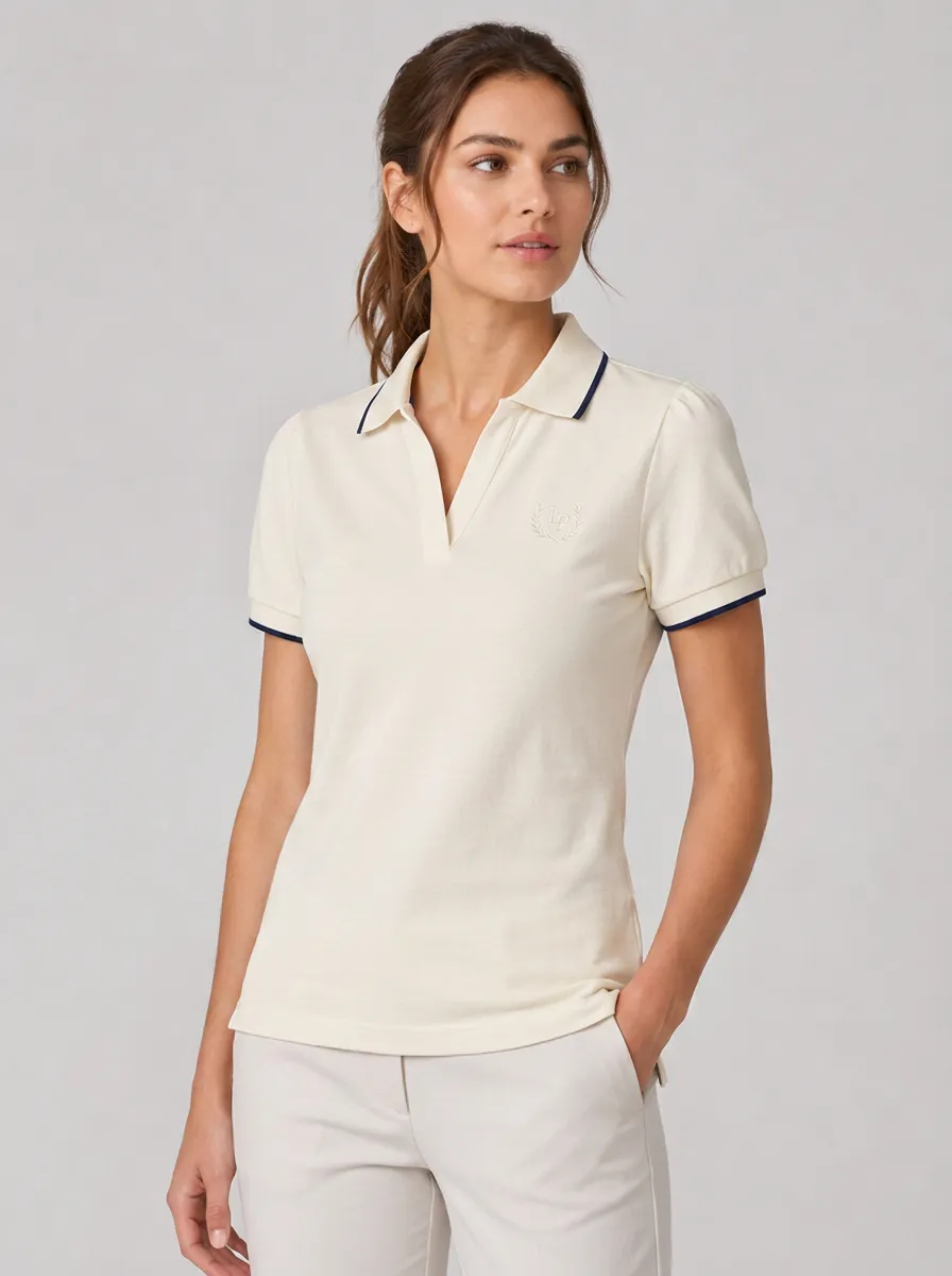 Women's Equestrian Lover Laurel Wreath Embroidered Contrast Trim polo shirt