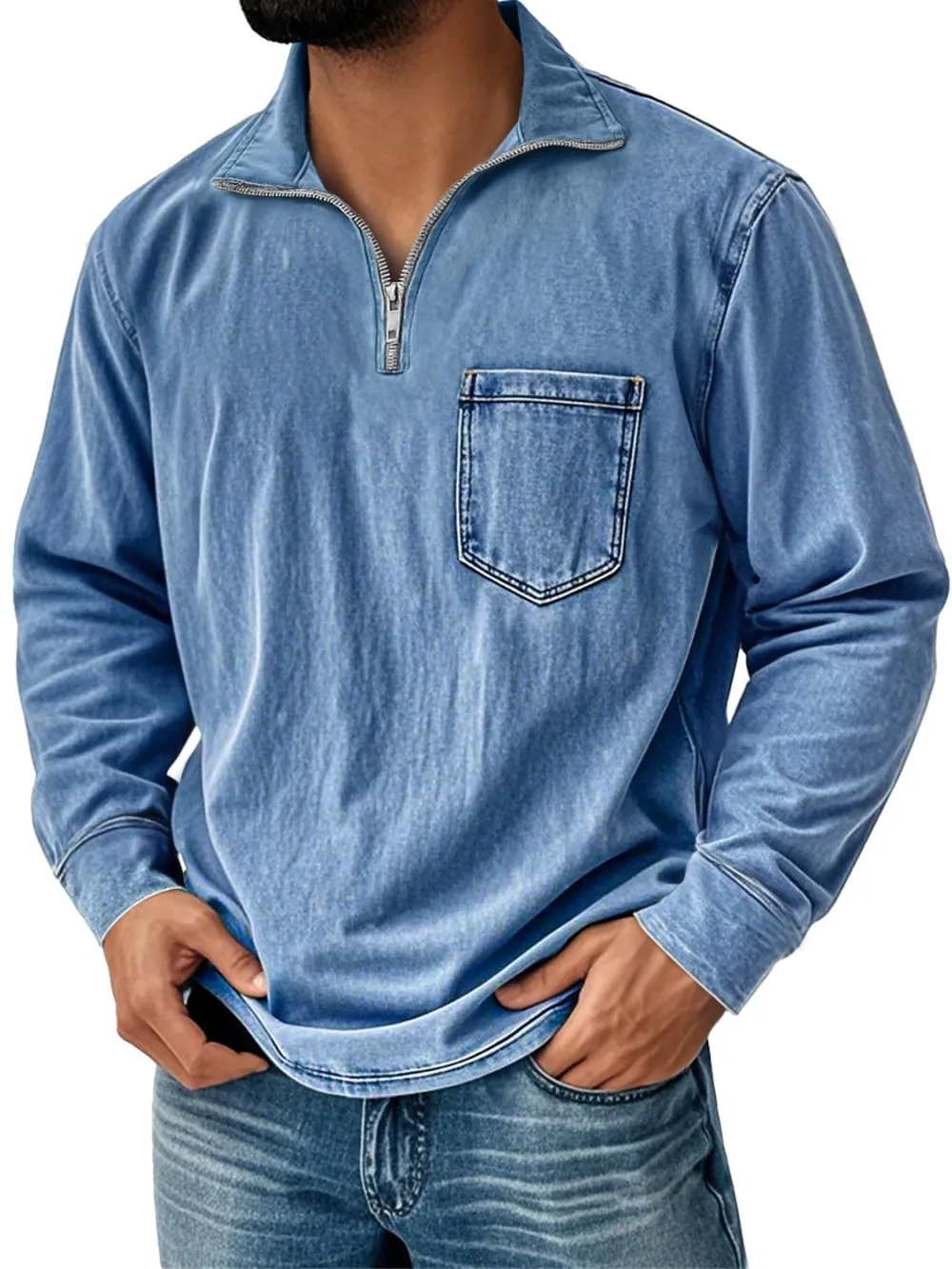 Garment Washed Zip Front Shirt