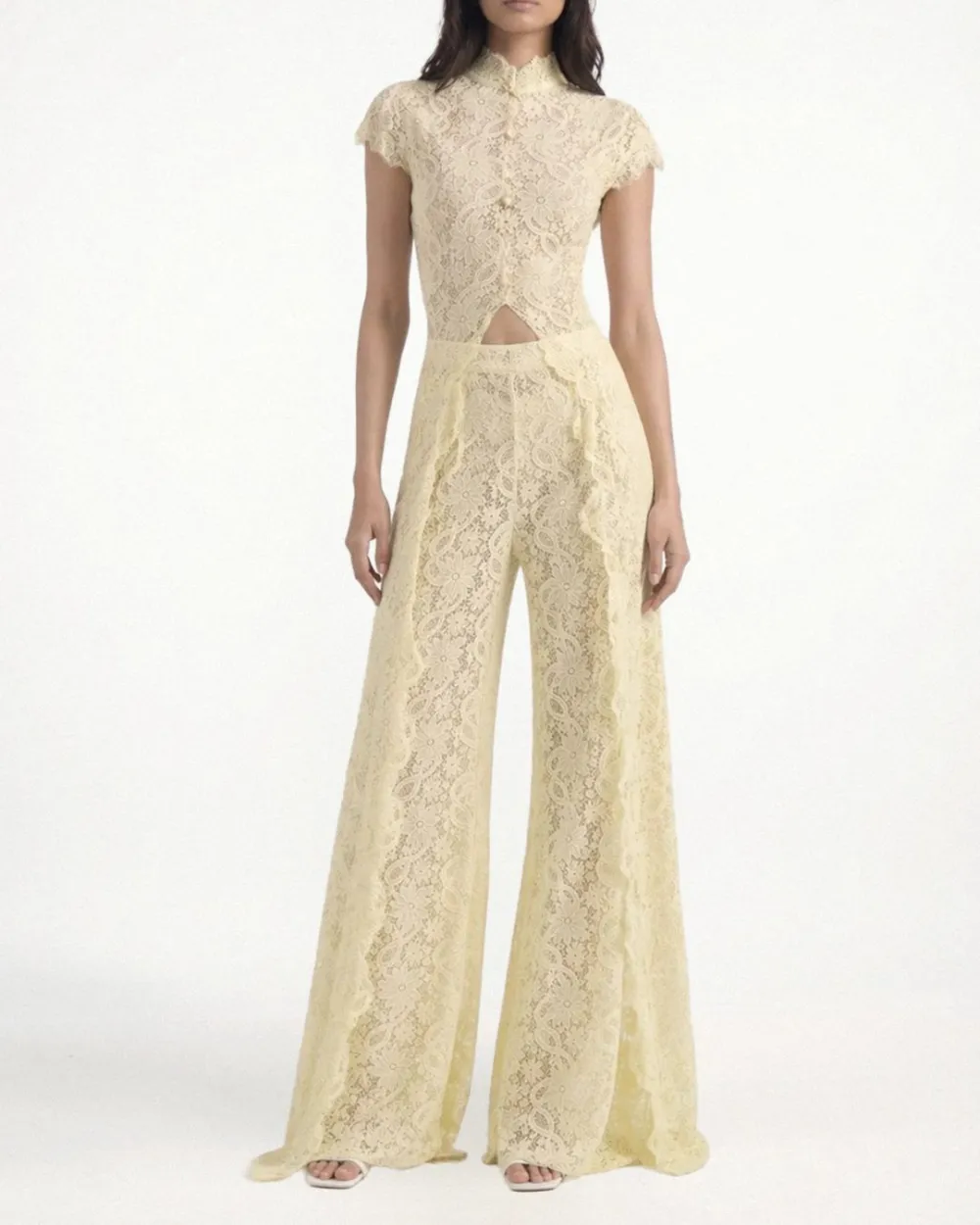 Elegant Lace Ensemble High Neck Intricate Lace Cut-Out Set