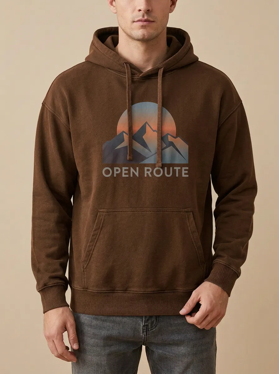 Men's Outdoor Adventure Open Route Mountain Sunset Print Hoodie